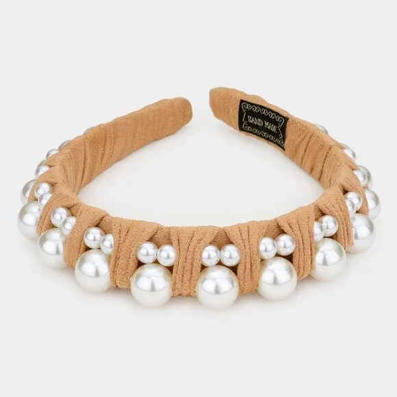4. Tan Wrap Pearl Headband - Picture 1 of 2